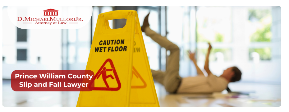 Man having a slip and fall accident due to wet floor